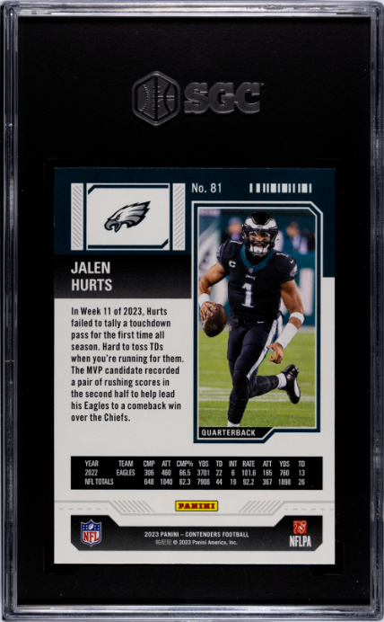 2023 Panini Contenders #81 Jalen Hurts Bronze Game Ticket SGC 9